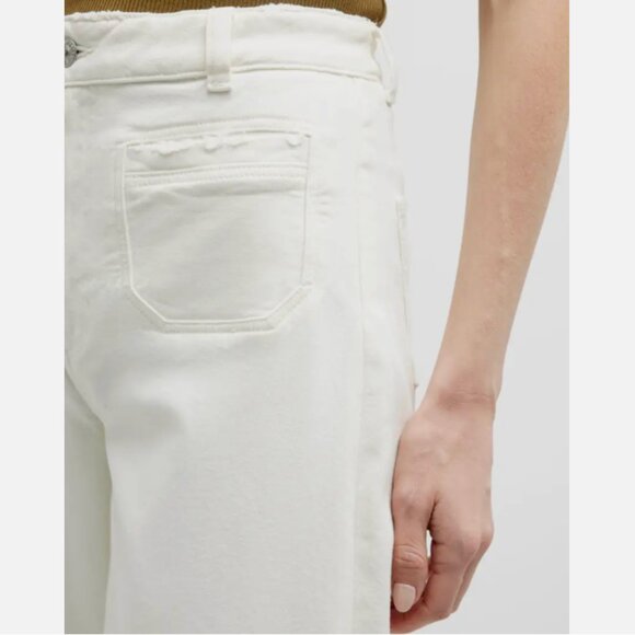 Paige Harper High Waist Wide Flared Leg Ankle Vintage Distressed White Jeans 32W - Picture 9 of 16